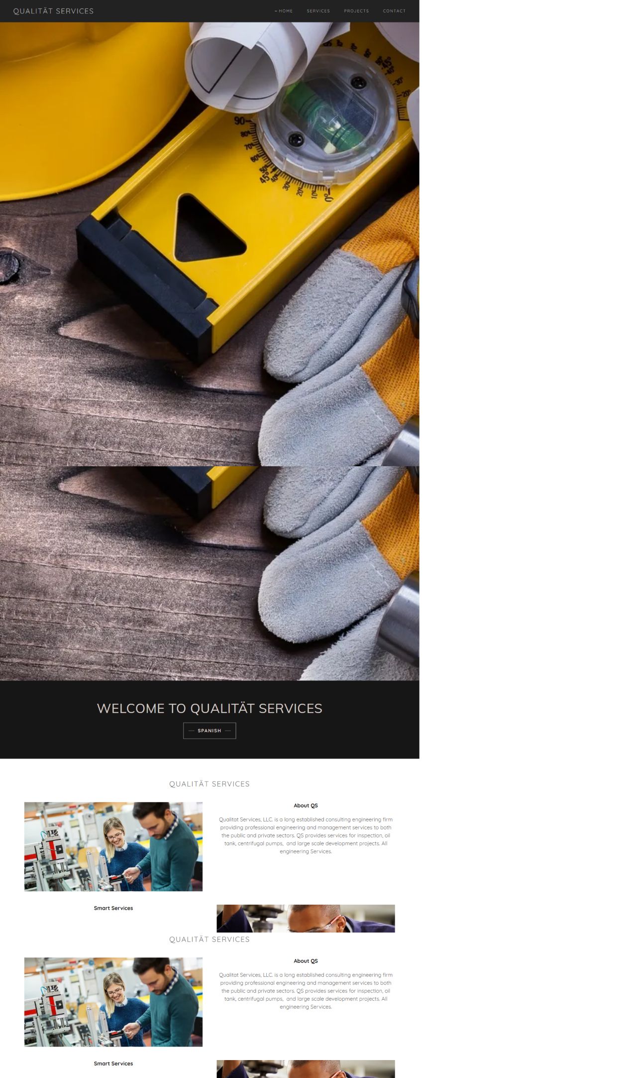 Current Qualität Services engineering website homepage